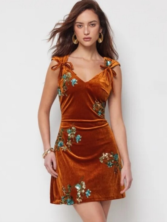 Cider Dresses & Skirts - NWT Velvet Floral Sequin Mini Dress